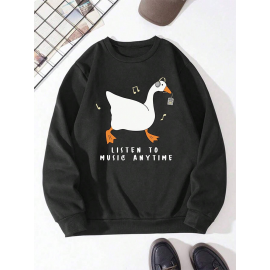 Mens Cartoon Duck Slogan Print Crew Neck Pullover Sweatshirts Winter