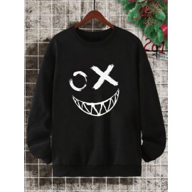 Mens Funny Smile Face Print Crew Neck Pullover Sweatshirts Winter