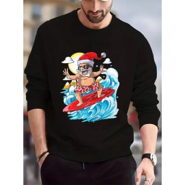 Mens Christmas Santa Claus Surfing Print Crew Neck Pullover Sweatshirts Winter