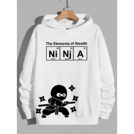 Mens Cartoon Japanese Ninja Letter Print Long Sleeve Hoodies Winter