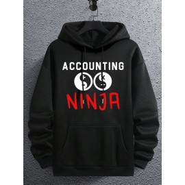 Mens Japanese Ninja Letter Print Kangaroo Pocket Drawstring Hoodies Winter