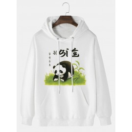 Mens Cute Panda Print Kangaroo Pocket Drawstring Hoodies Winter